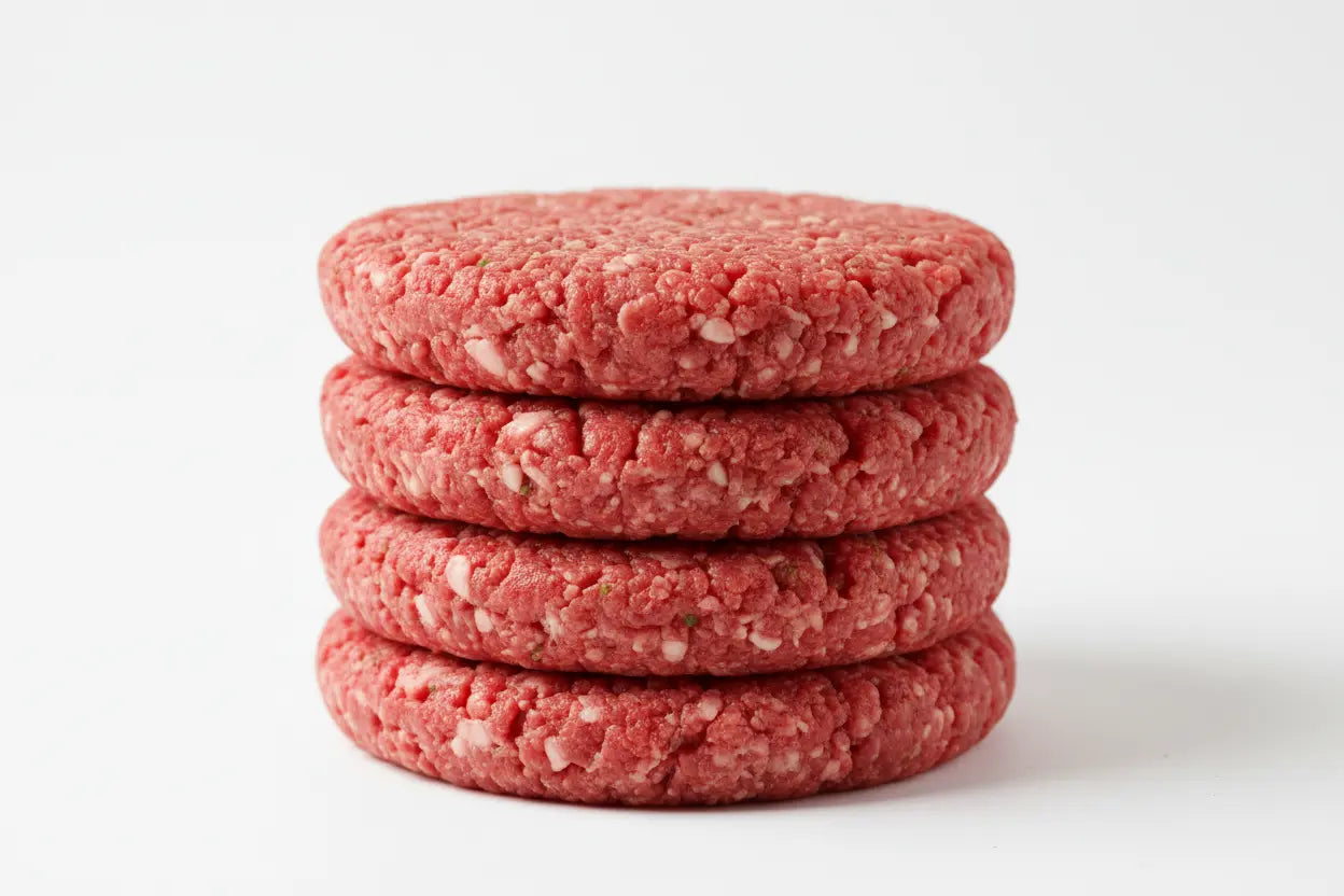 a stack of 4 fresh ground burger patties