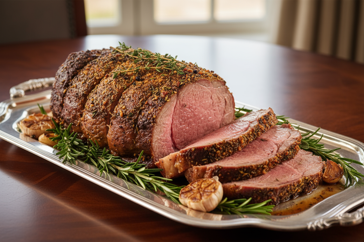 Roasted Bone less Prime rib on a serving platter